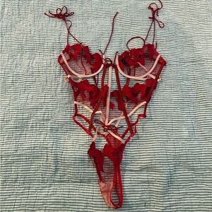 For Love And Lemons Red and Pink Lace Teddy